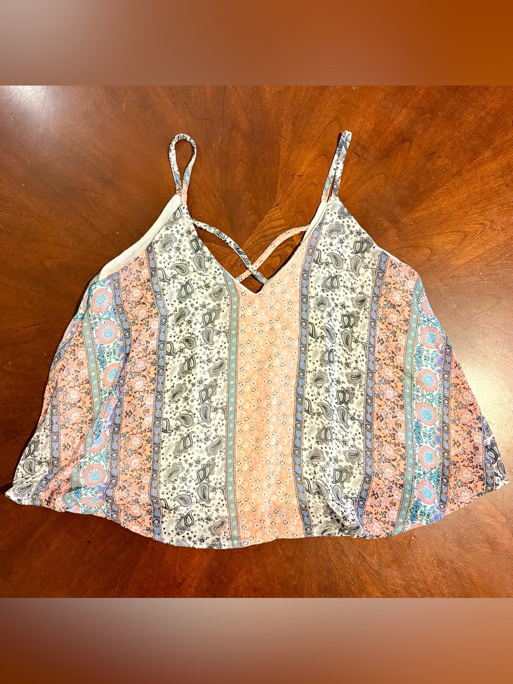 Lush Floral Paisley Cami Flowy Crop Top Small Blue Pink White Lightweight Cute